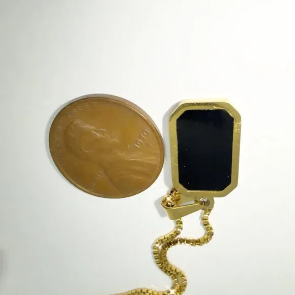 18K Gold Plated Stainless Steel Necklace Black Pendant - Picture 10 of 12